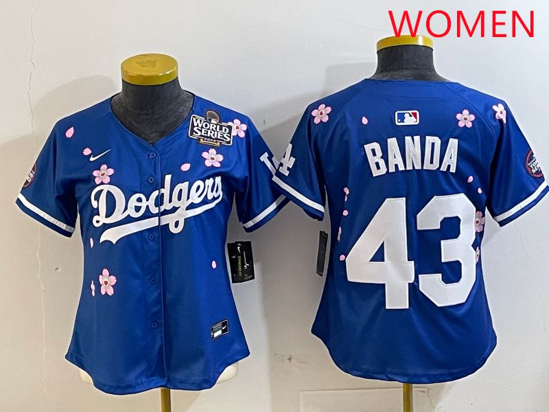 Women Los Angeles Dodgers #43 Banda Blue White Blue Sakura Edition 2025 Nike MLB Jersey style 6->women mlb jersey->Women Jersey